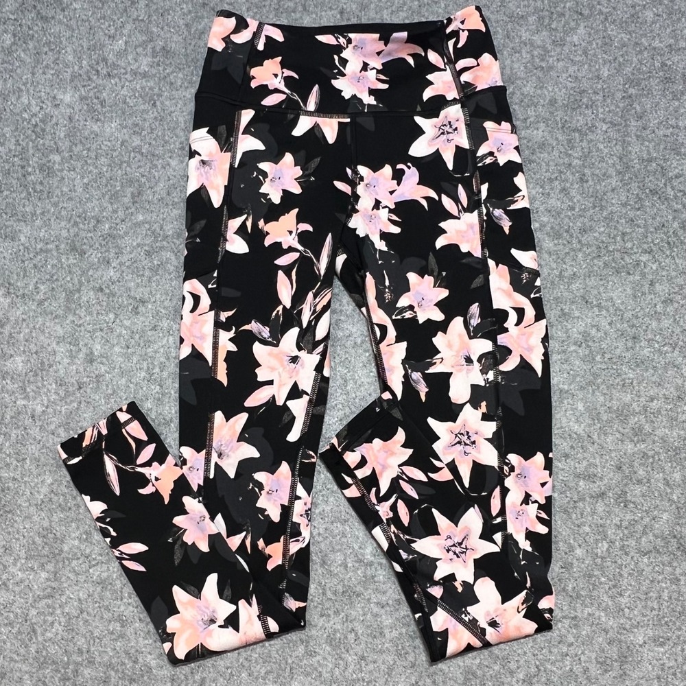 Victoria's Secret Womens Floral High Rise Pocket‎ Leggings Black Pink Size 6